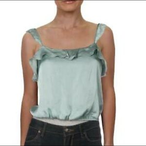 ASTR the Label Womens Green Silky Ruffled Cropped Top M, NEW without tags